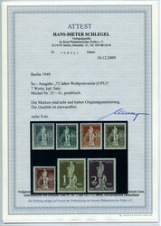 75 Jahre UPU 1949, postfrischer Kabinettsatz. Fotoattest Schlegel BPP ...